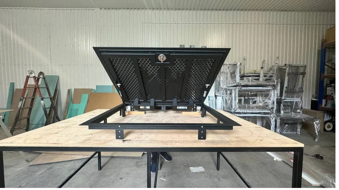 Bespoke Ventilated Steel Floor Hatch with Custom Lasercut Pattern