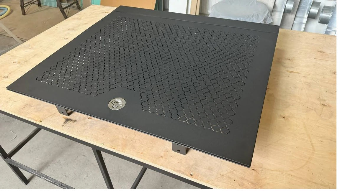 Bespoke Ventilated Steel Floor Hatch with Custom Lasercut Pattern