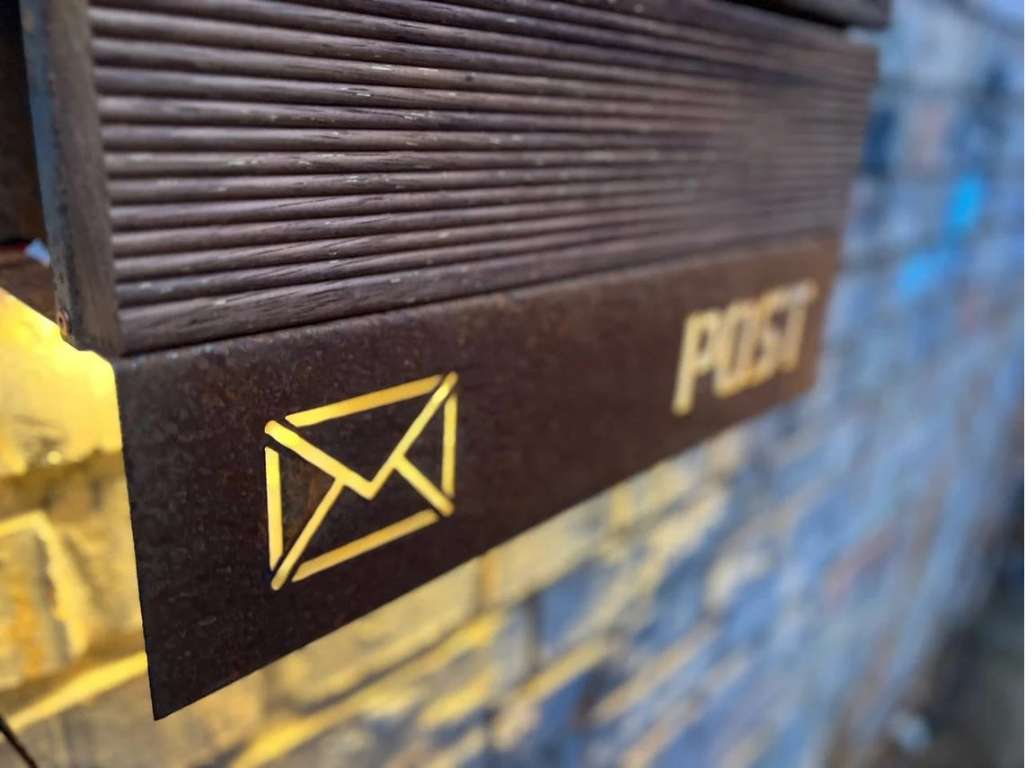 Corten / Weathering steel + Merbau wood Wall mount personalized LED mailbox