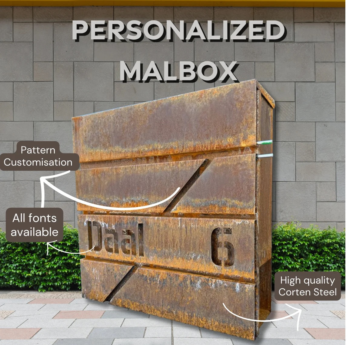 Custom Wall mount Cor-ten steel mailbox