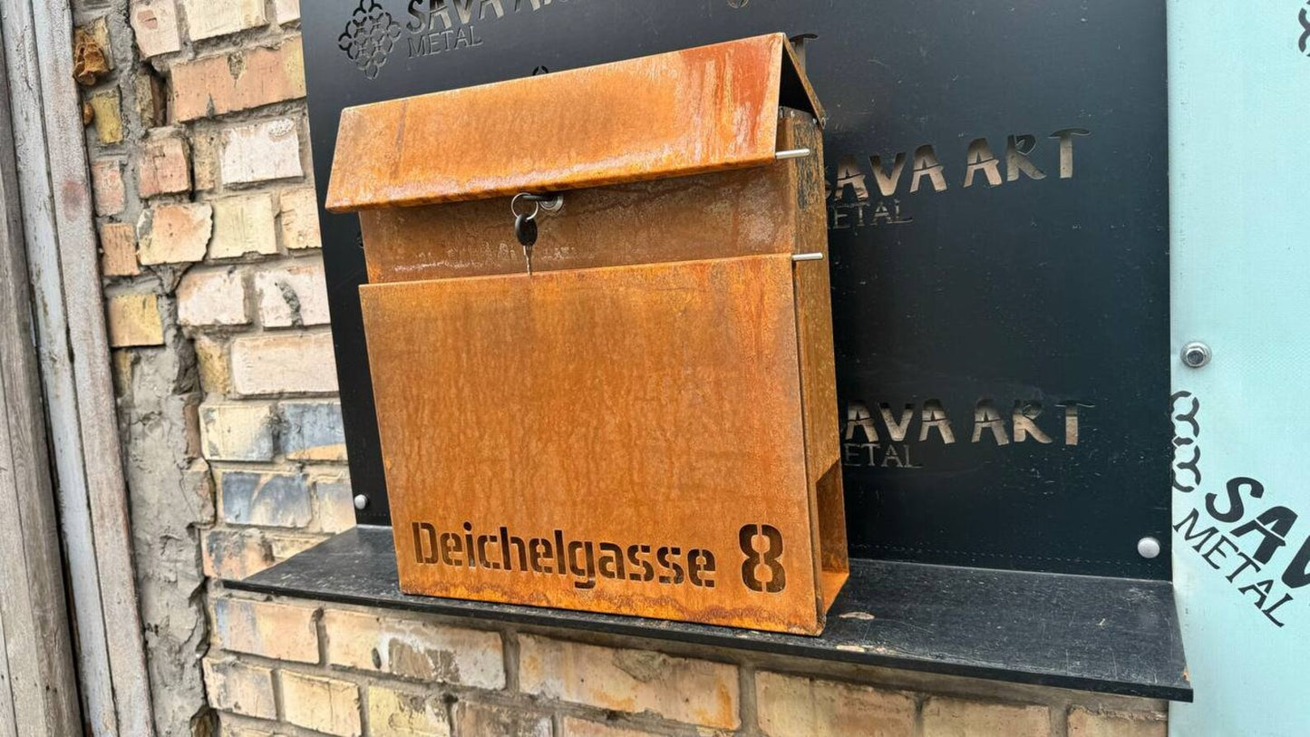 Bespoke Custom-Built Wall mount Corten steel mailbox