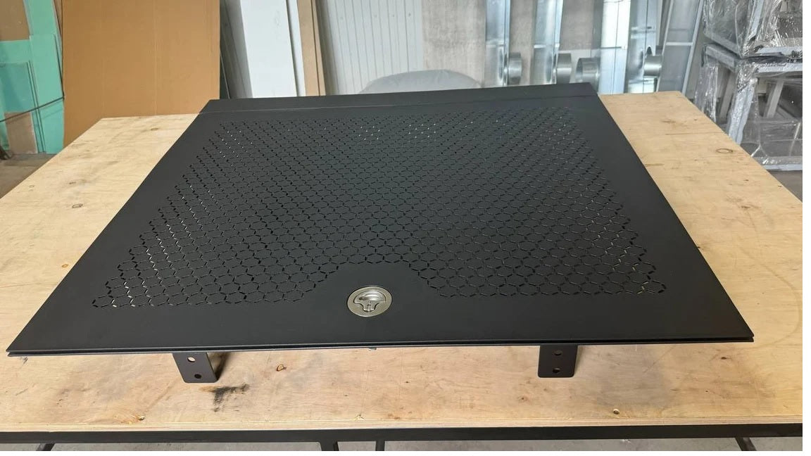 Bespoke Ventilated Steel Floor Hatch with Custom Lasercut Pattern